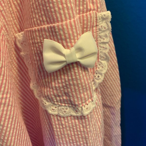 Wax Poetic Clothing Barbie Pink Striped Seersucker Sabrina Dress Size Large NWOT - Picture 4 of 8